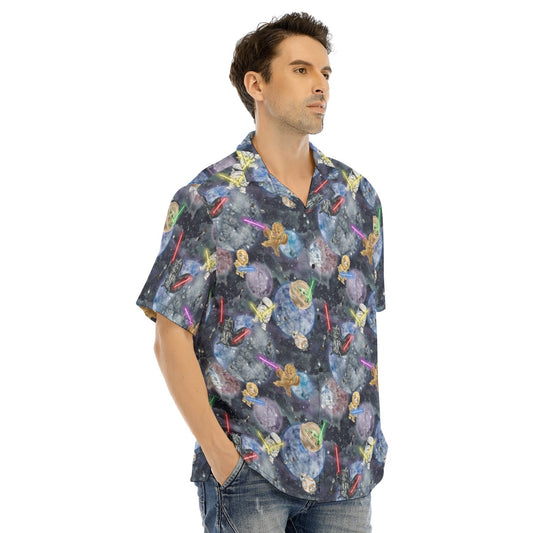 Watercolor Cosmic Battle - Men's Hawaiian Button Up Shirt