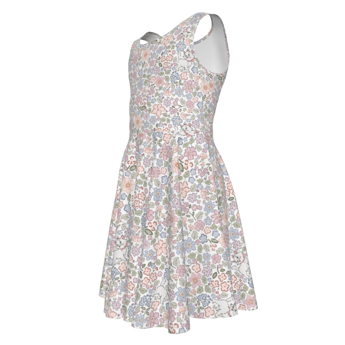 Springtime Kitten Garden Elegance - Kid's Sleeveless Skater Dress