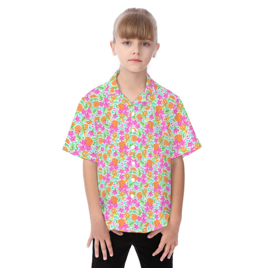 Tropical Citrus Bloom - Kid's Hawaiian Button Up Shirt