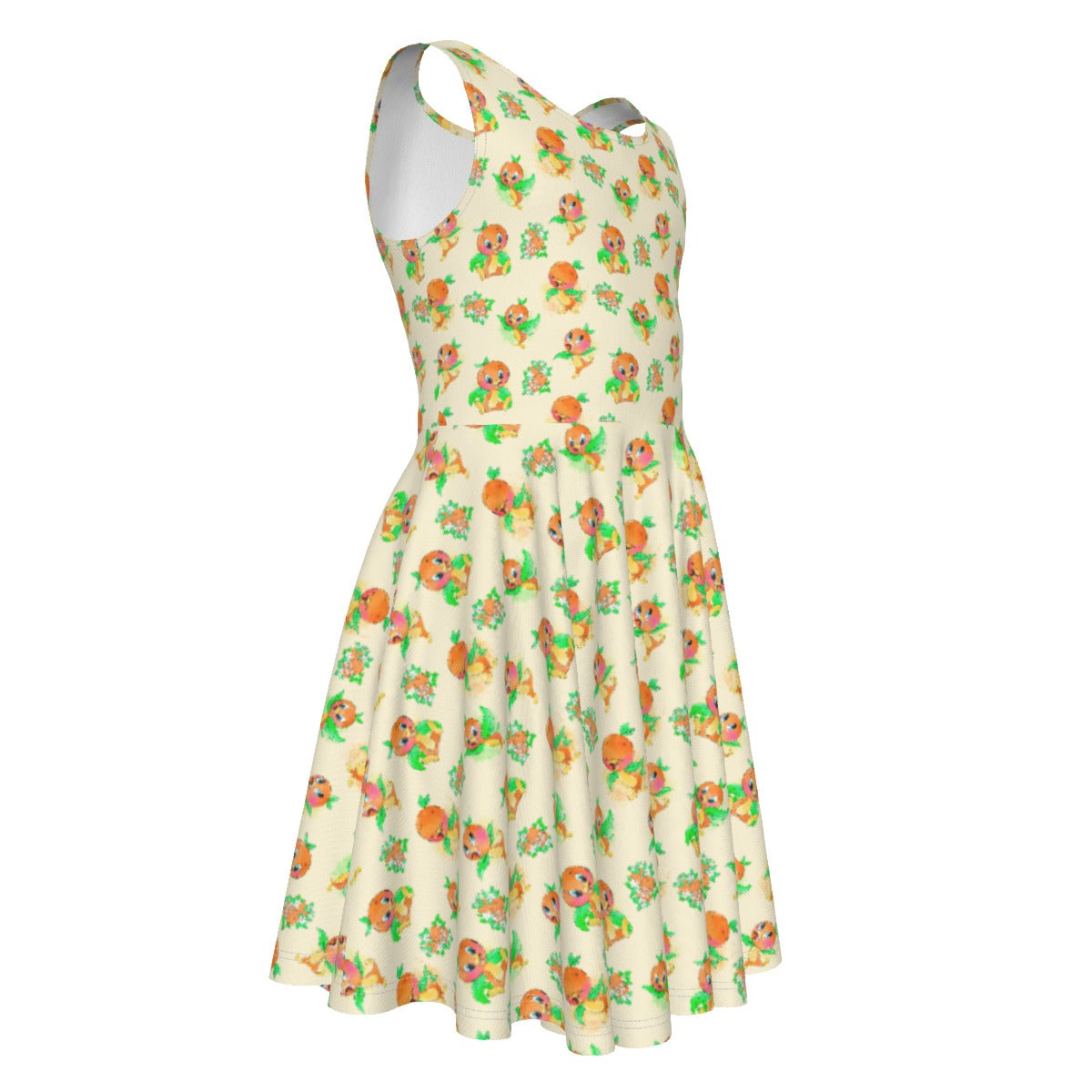 Citrus Charm Bird - Kid's Sleeveless Skater Dress