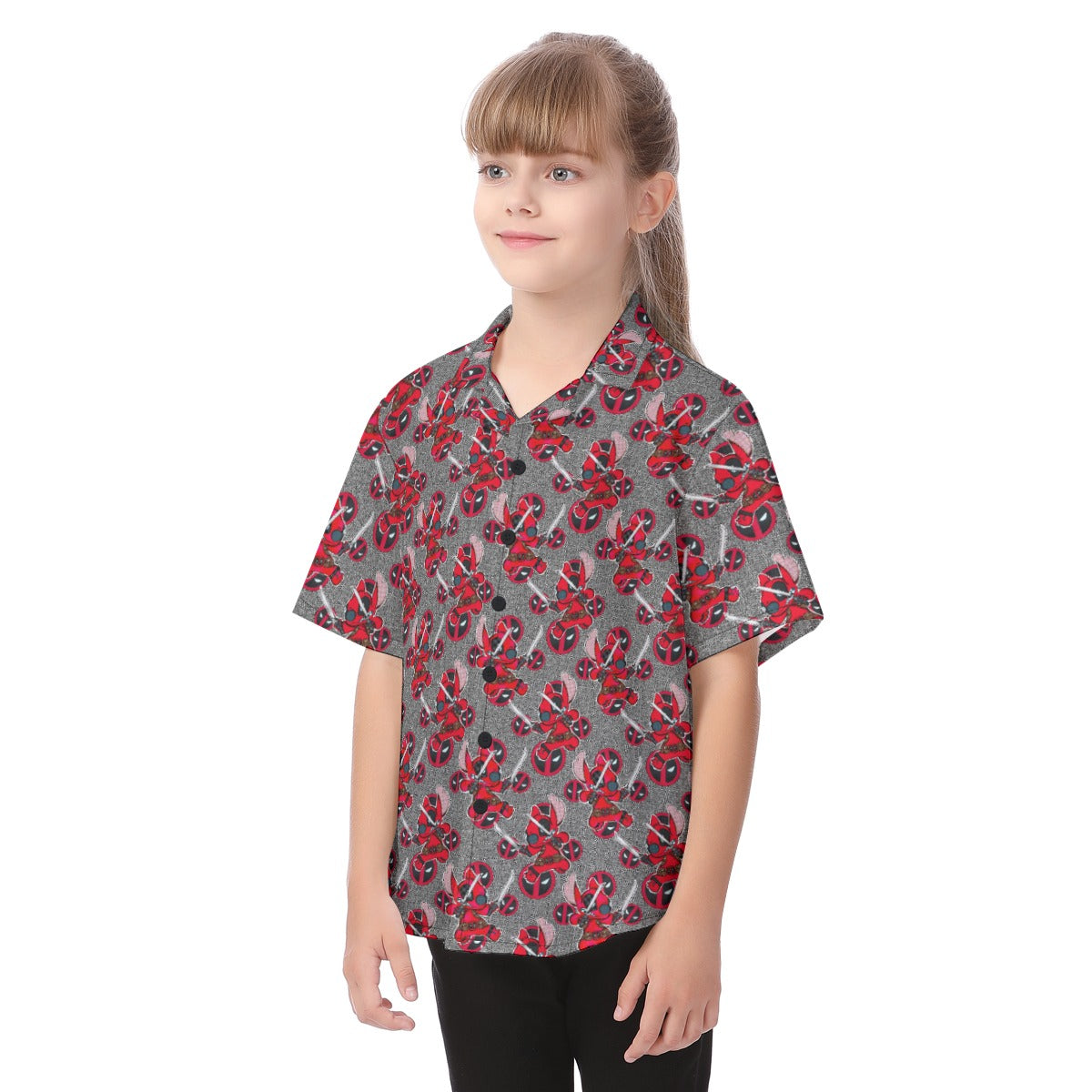 Superhero Stitch - Red Masked Hero - Kid's Hawaiian Button Up Shirt