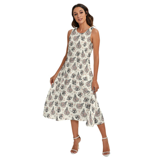 Bashful Blooming Skunk - Women’s Diagonal Pocket Midi Dress