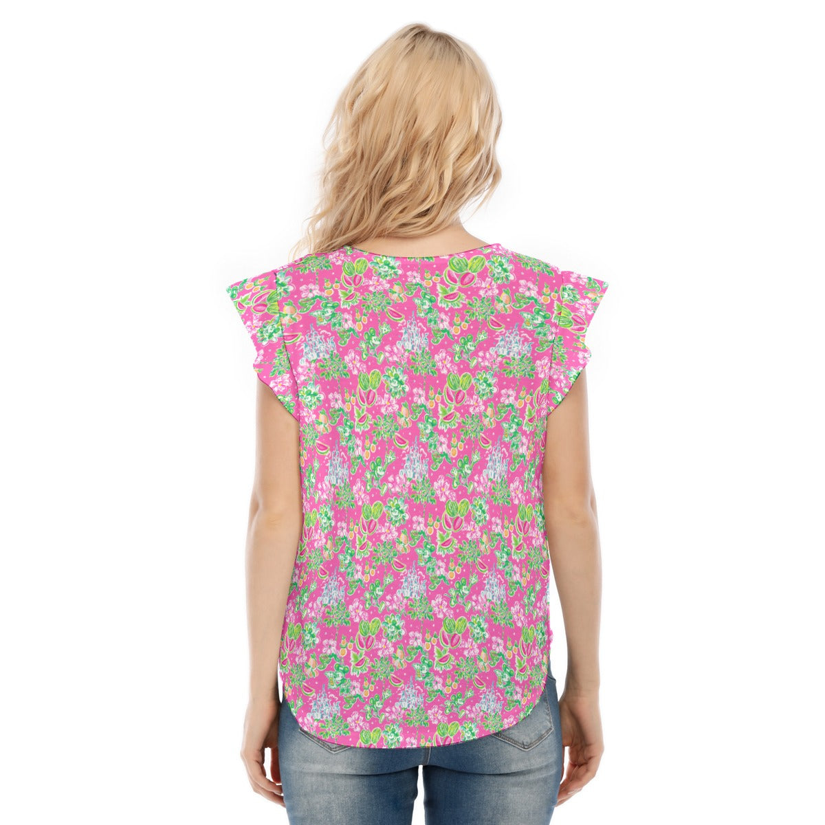 Bright Tropical Vibes - Watermelon Mouse Duo - Women’s Flutter Sleeve Top