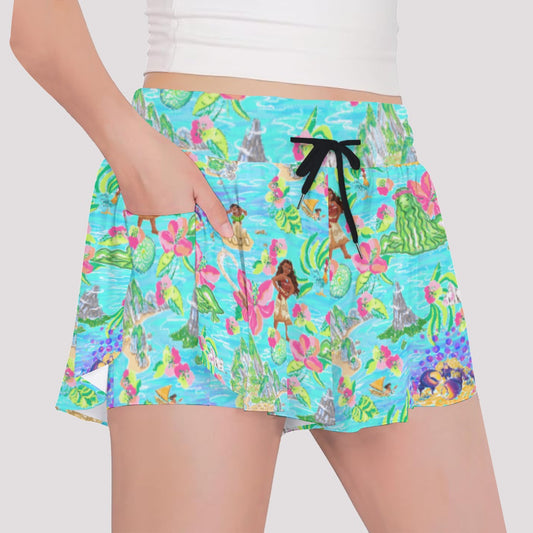 Tropical Island Paradise - Girls’ Flowy Pocket Shorts