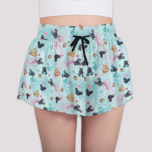 Watercolor Mermaid Mouse Ears - Girls’ Flowy Pocket Shorts