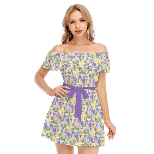 Vivacious Violet Lemonade - Women's Off-shoulder Ruffle Dress