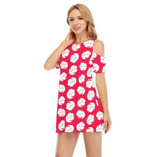 Island Leaf Print - Women's Cold Shoulder Cotton Dress