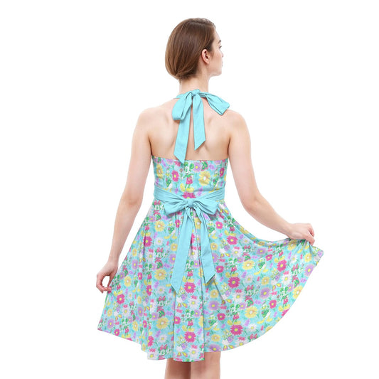 Neon Spring Floral Friendsends - Women's Halter Vintage Pocket Dress