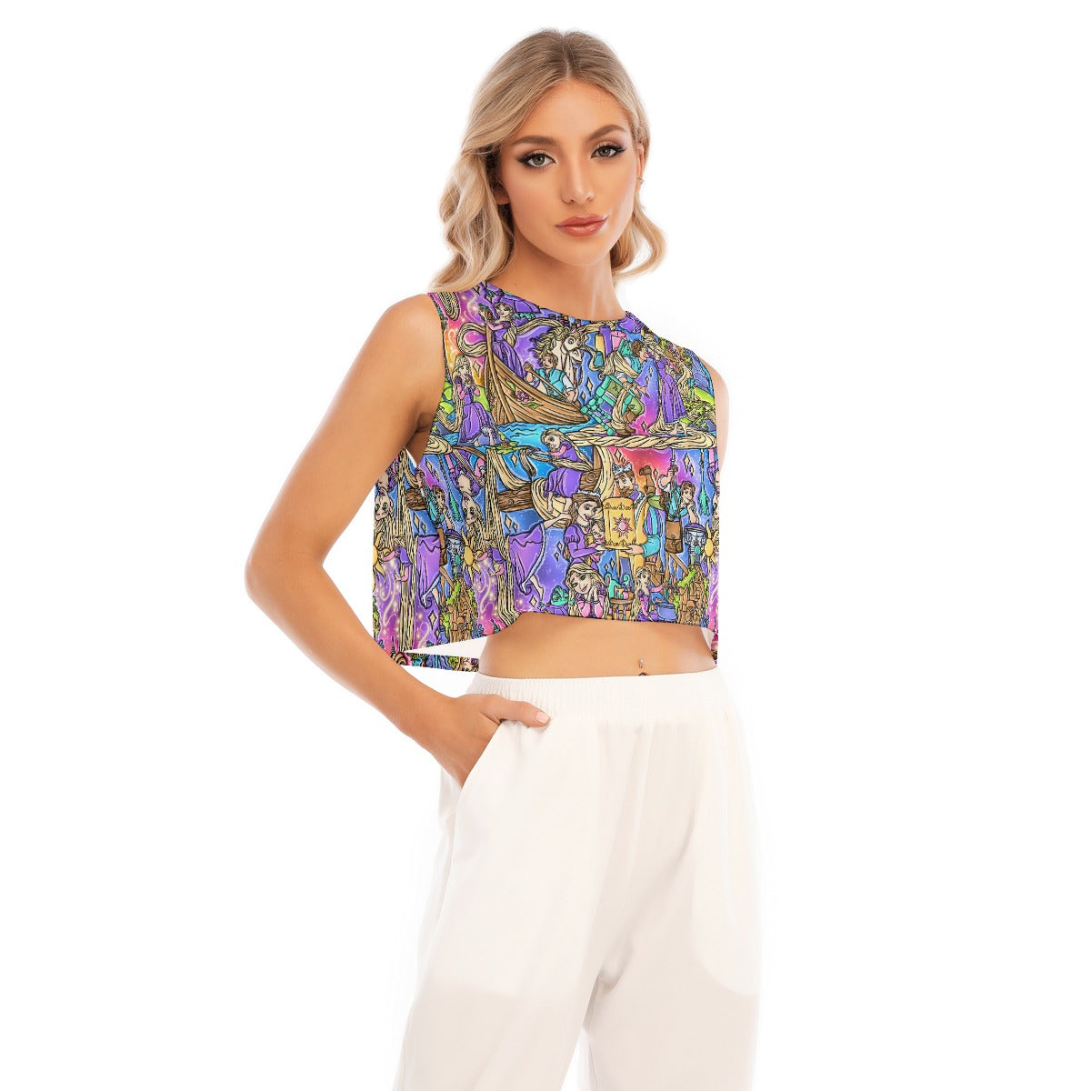 Golden Hair Storybook Scenes - Women’s Sleeveless Cropped Tee