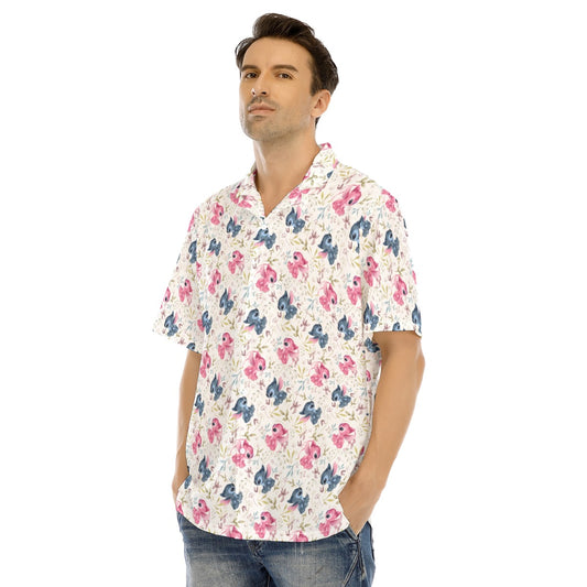 Blue Alien & Pink Friend Love - Men's Hawaiian Button Up Shirt