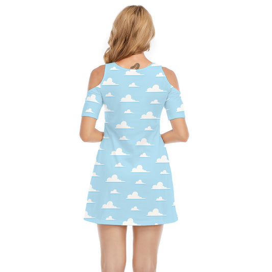 Andy’s Room Clouds - Women's Cold Shoulder Cotton Dress
