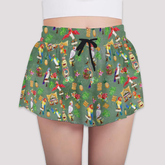 Orange Bird & Tiki Friends - Girls’ Flowy Pocket Shorts