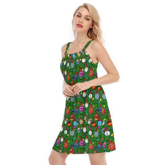 Festive Character Baubles on Green - Women’s Adjustable Sundress