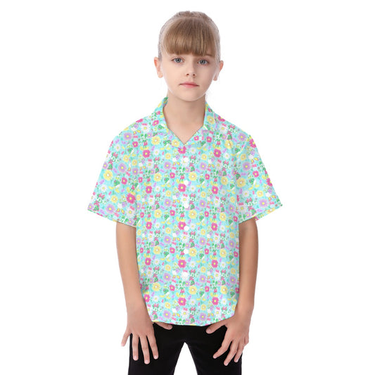 Neon Spring Floral Friendsends - Kid's Hawaiian Button Up Shirt