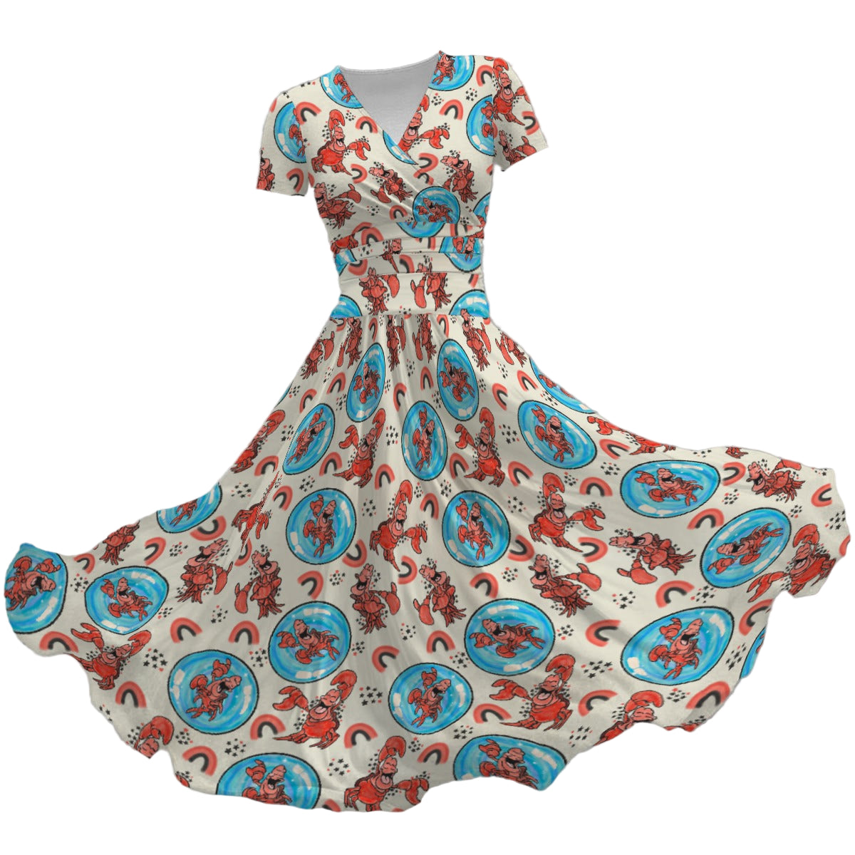 Joyful Crab by the Sea - Women's V-Neck Ruched Midi Dress