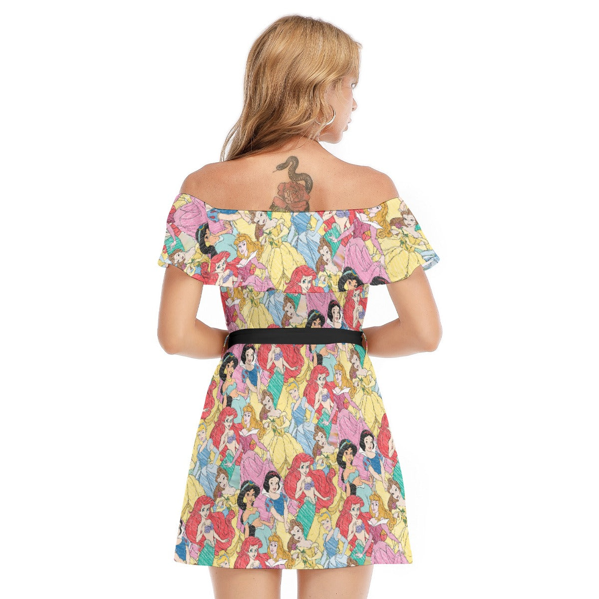 Royal Princess Sketches - Women's Off-shoulder Ruffle Dress