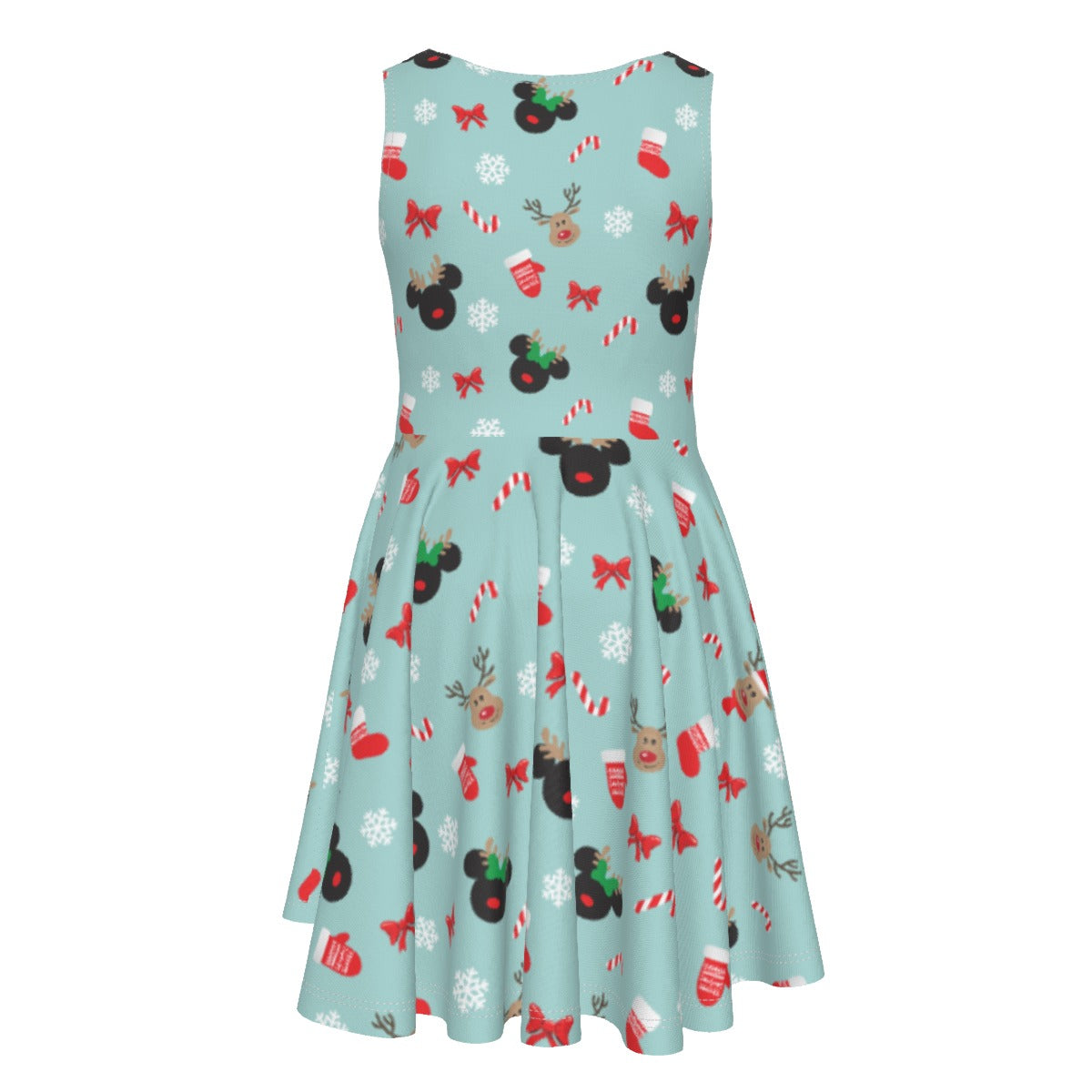 Festive Reindeer Mouse Holiday - Kid's Sleeveless Skater Dress