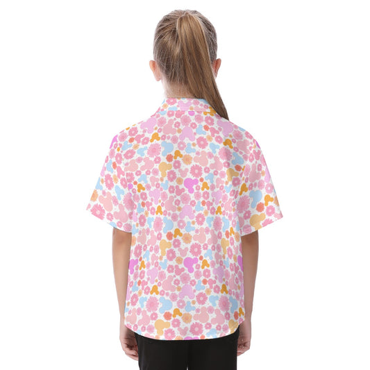 Retro Floral Mouse - Kid's Hawaiian Button Up Shirt