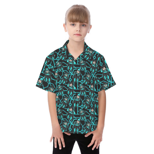Electric Neon Grid Adventure - Kid's Hawaiian Button Up Shirt