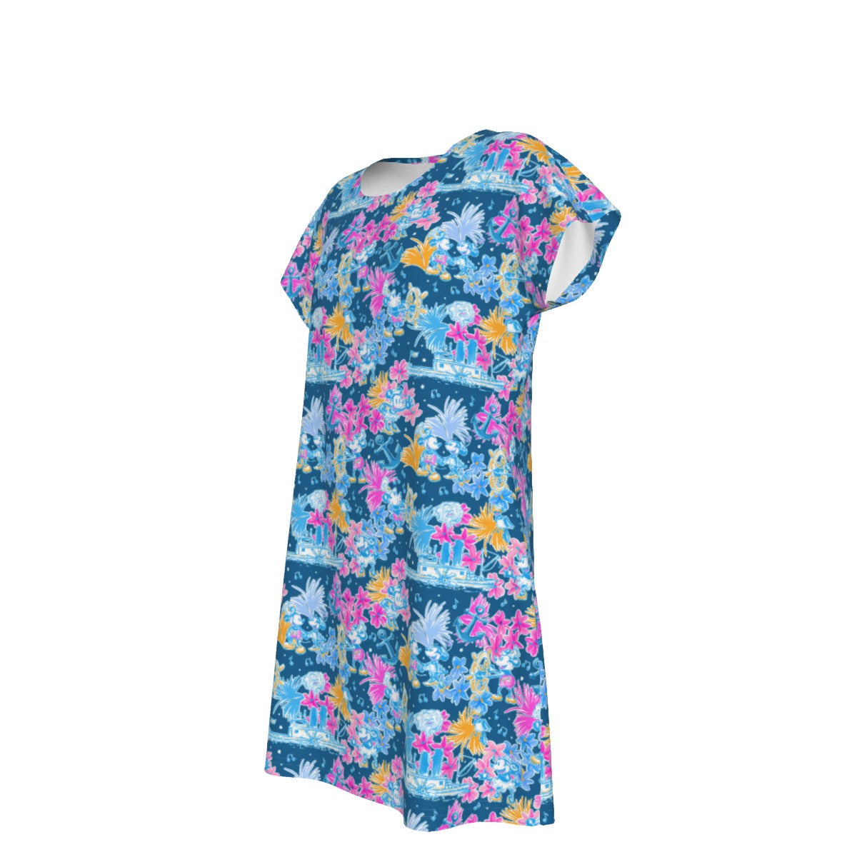 Bright Tropical Whimsy - Vintage Steamboat Captain - Women's T-Shirt Dress