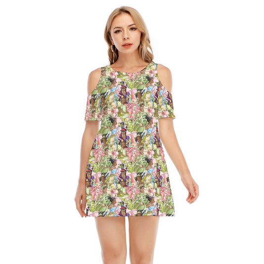 Bayou Royal Sketchched - Women's Cold Shoulder Cotton Dress