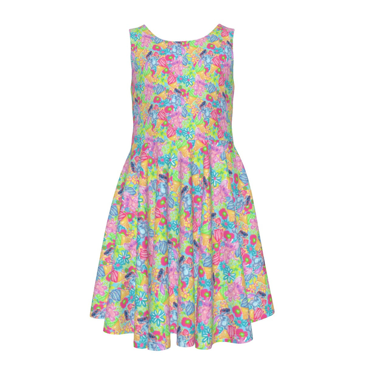 Neon Floral Summer Vibes - Kid's Sleeveless Skater Dress