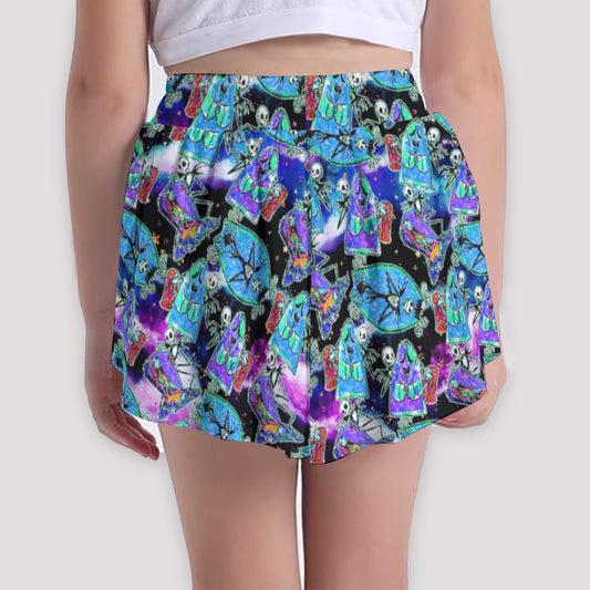 Haunting Romance Sketchched - Girls’ Flowy Pocket Shorts