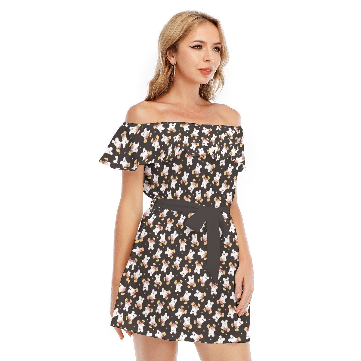 Ghostly Mouse - Women's Off-shoulder Ruffle Dress