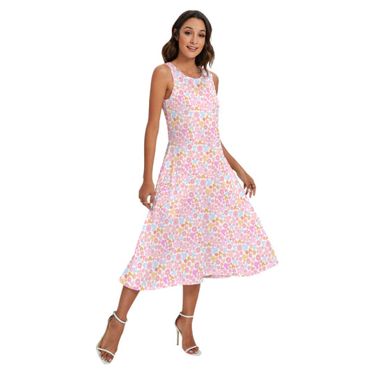 Retro Floral Mouse - Women’s Diagonal Pocket Midi Dress