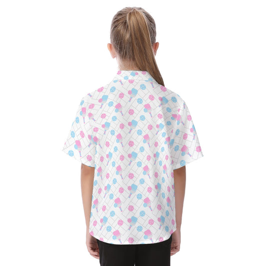 Pickleball Court Spin - Kid's Hawaiian Button Up Shirt