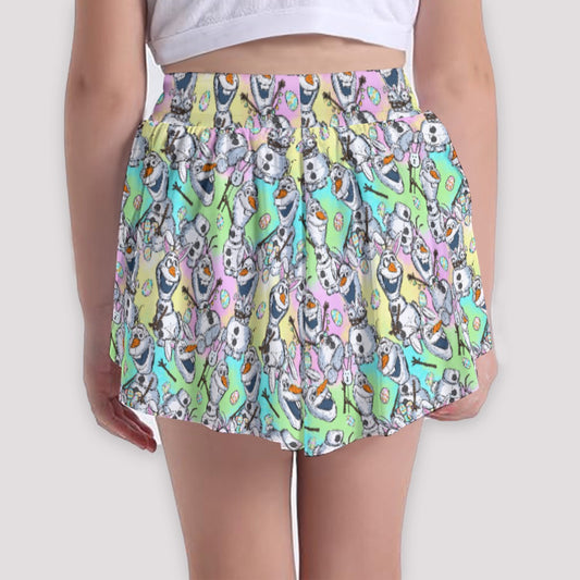 Sketched Snowman Easter - Girls’ Flowy Pocket Shorts