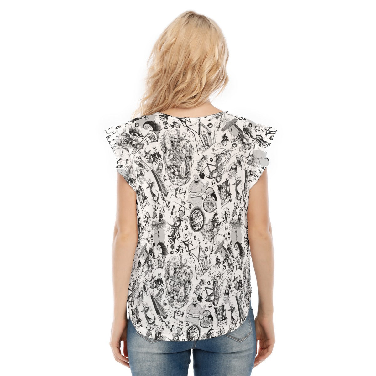 Nightmare Halloween Sketches - Women’s Flutter Sleeve Top