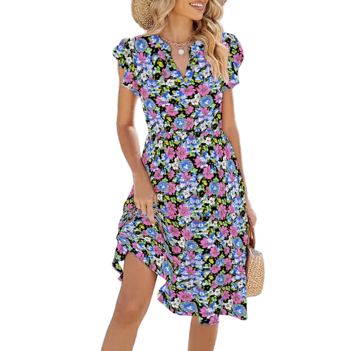Garden Whimsy - Vintage Mouse Romance - Women's Tiered Pocket Midi Dress