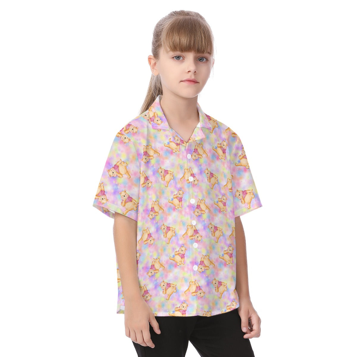 Watercolor Honey Bear - Kid's Hawaiian Button Up Shirt