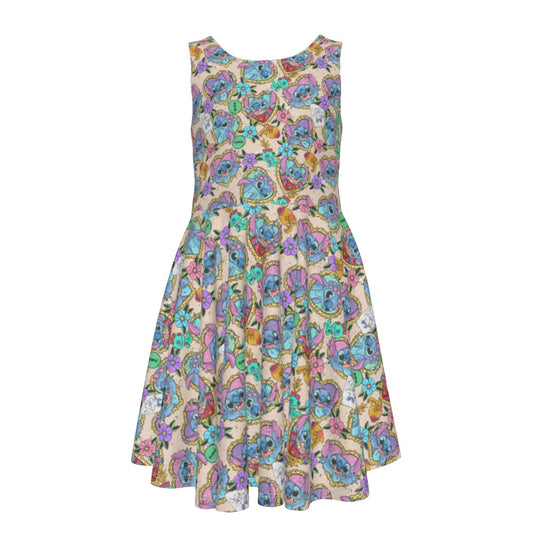 Tattoo Hearts Island Mischief - Kid's Sleeveless Skater Dress