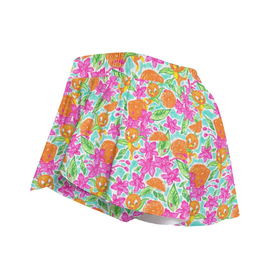 Tropical Citrus Bloom - Women's Flowy Pocket Shorts