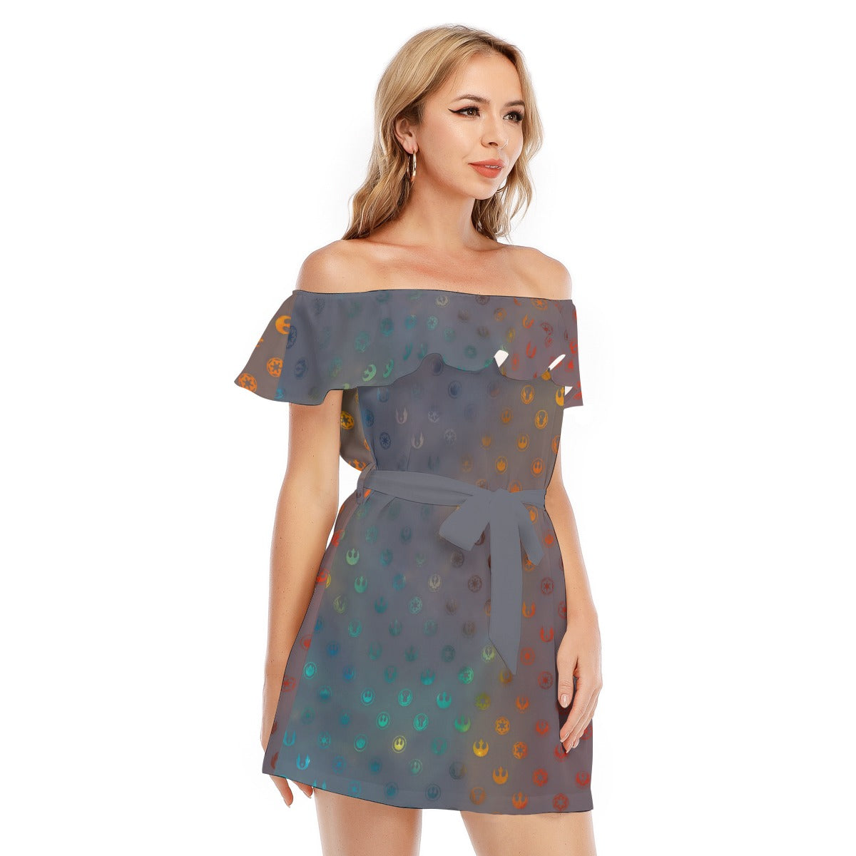 Galaxy Far Away - Women's Off-shoulder Ruffle Dress