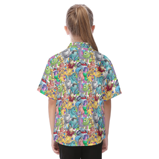 Monster Mayhem Sketched - Kid's Hawaiian Button Up Shirt
