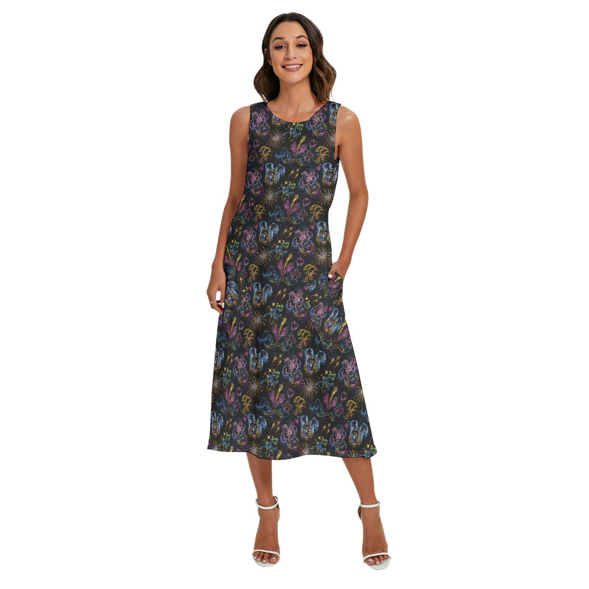 Mouse Friends’ Love in the Sky - Women’s Diagonal Pocket Midi Dress