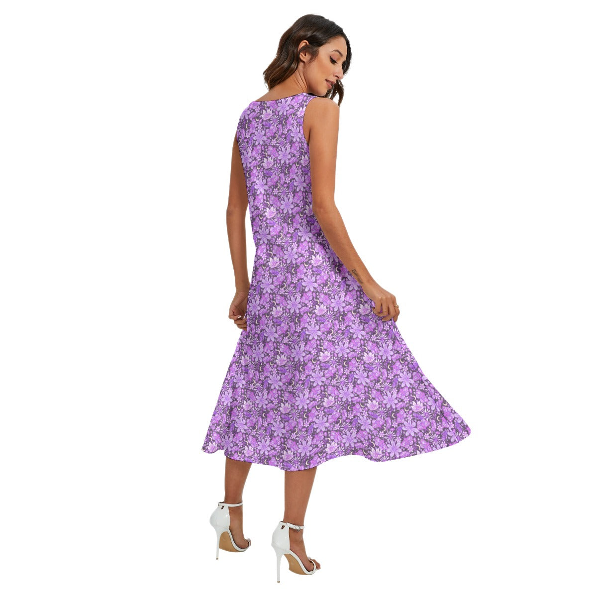 Purple Crystal Moths - Women’s Diagonal Pocket Midi Dress