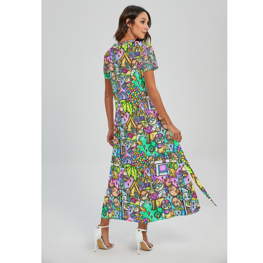 Balloon House Adventure Scenes - Women's V-Neck Side Split Maxi Dress