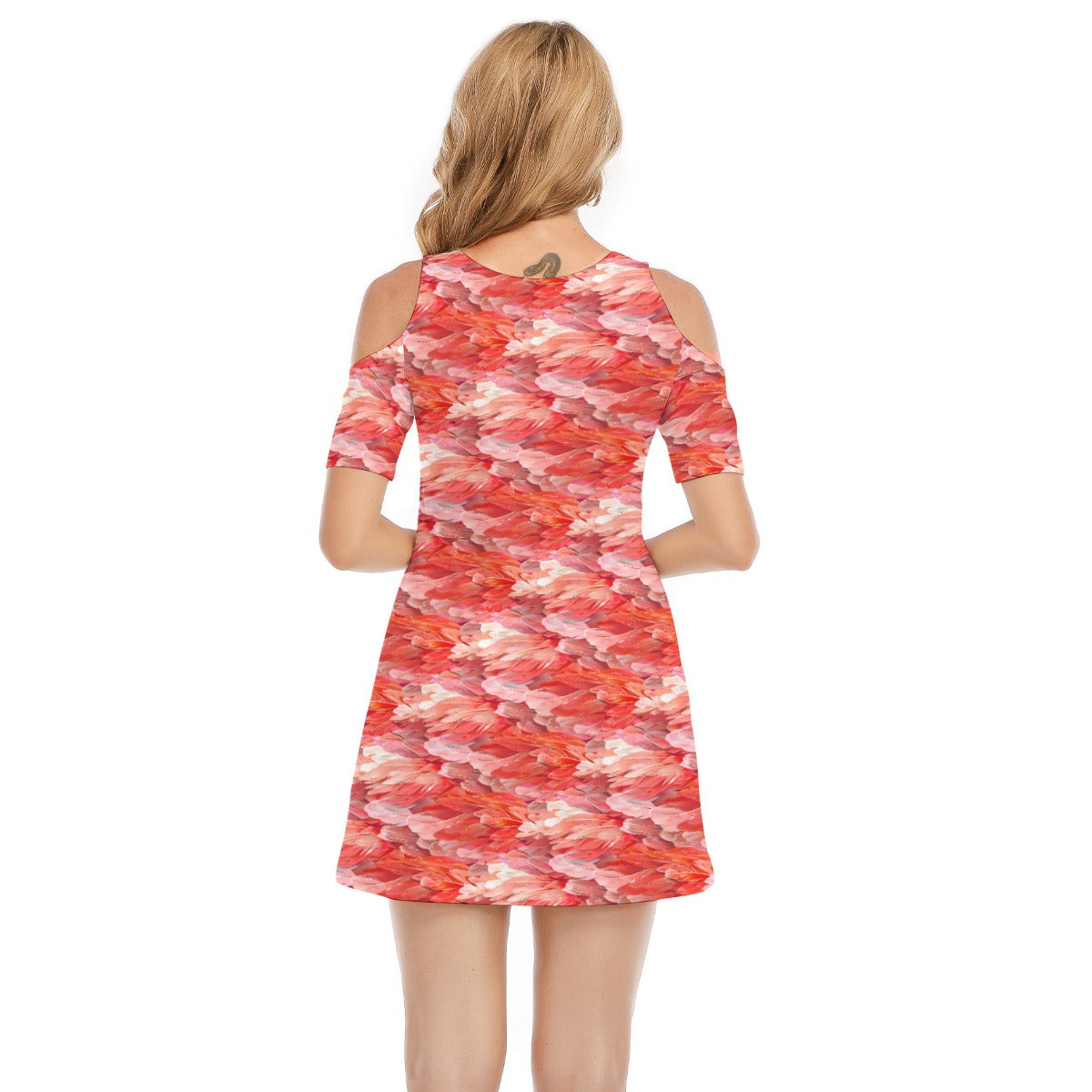 Animal Print - Flamingo - Women's Cold Shoulder Cotton Dress