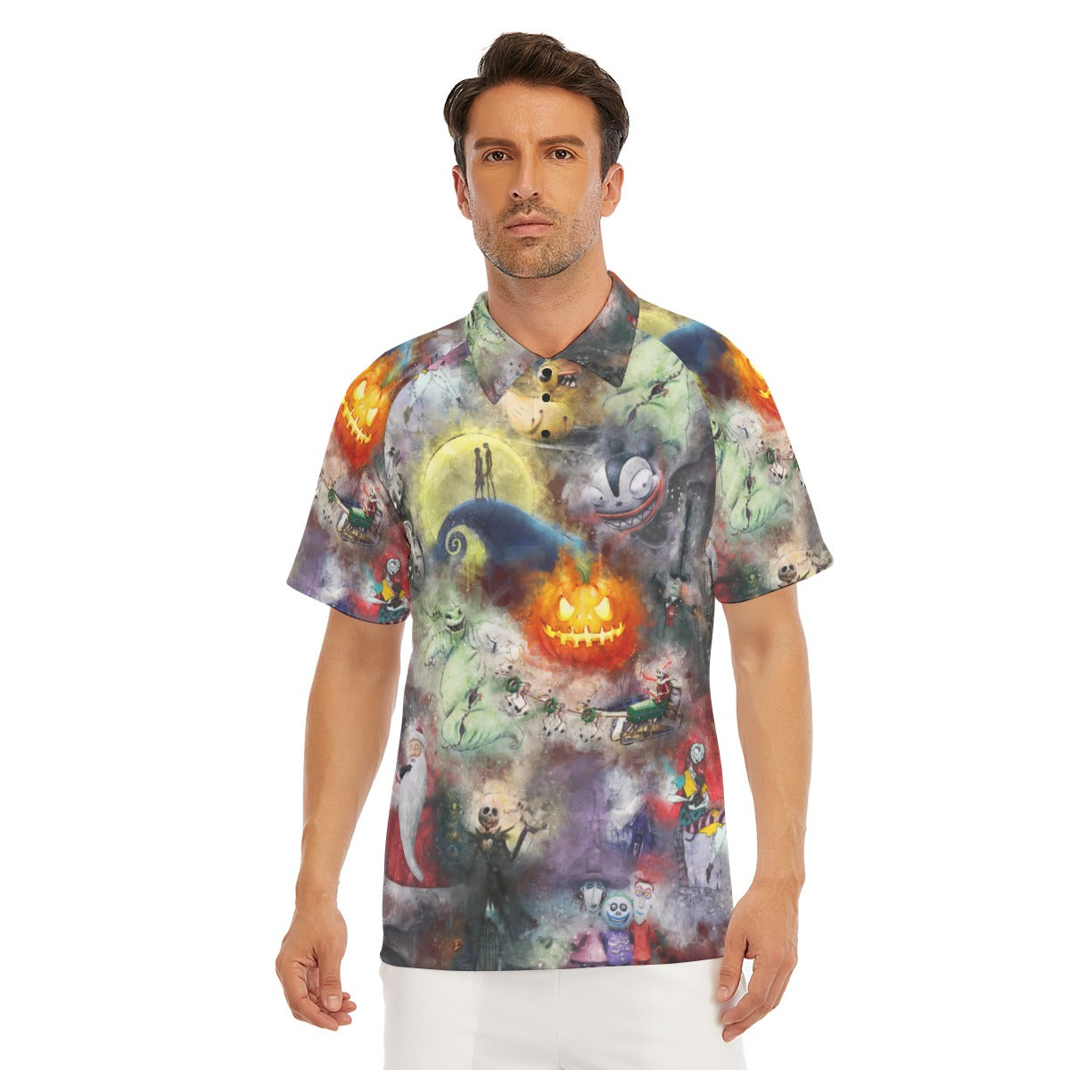 Watercolor Nightmare Town - Men's Polo Shirt