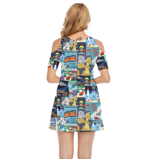 Vintage Tomorrow Ride Posters - Women's Cold Shoulder Cotton Dress