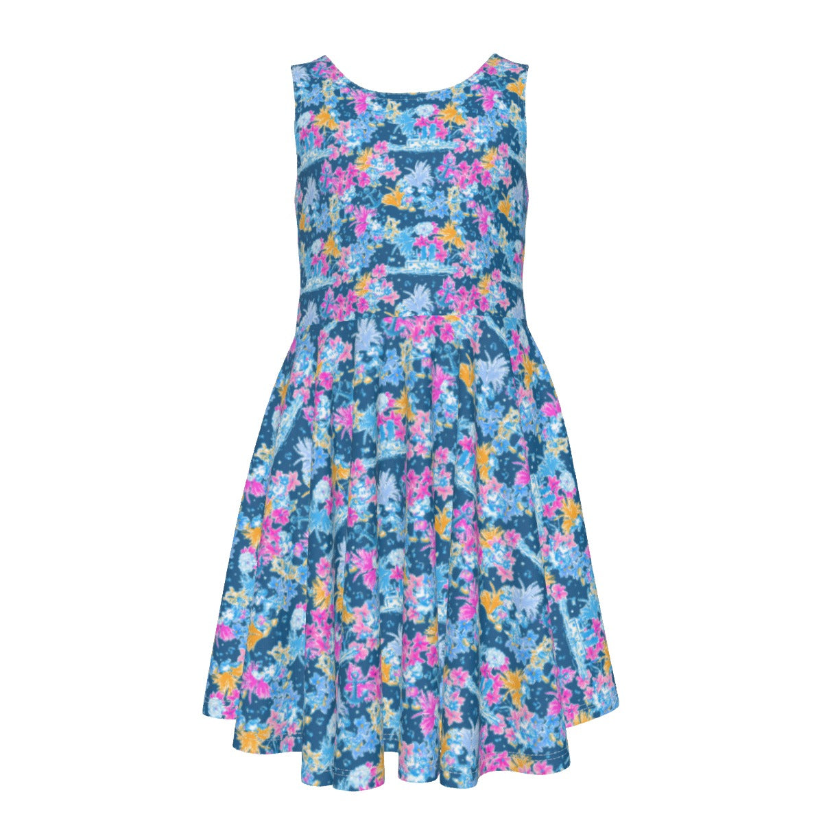 Bright Tropical Whimsy - Vintage Steamboat Captain - Kid's Sleeveless Skater Dress