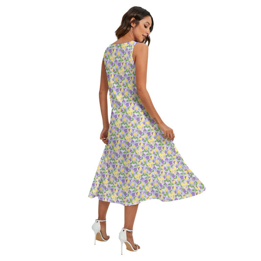 Vivacious Violet Lemonade - Women’s Diagonal Pocket Midi Dress