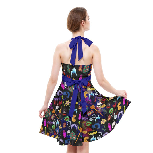 Villainous Icons Collage - Women's Halter Vintage Pocket Dress