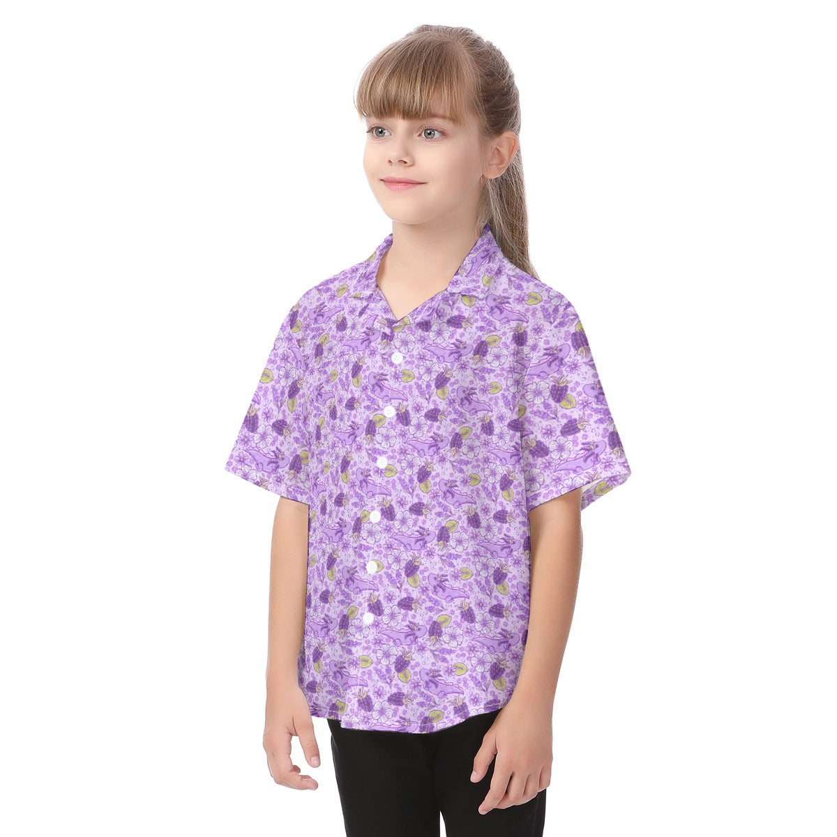 Fruitimals - Blackberry Axolotls - Kid's Hawaiian Button Up Shirt