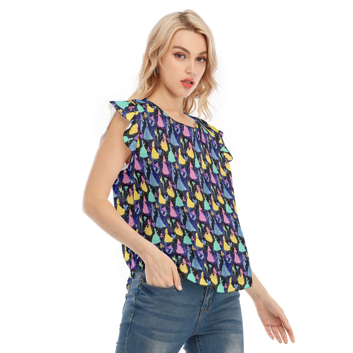Princess Glitter Silhouettes - Women’s Flutter Sleeve Top