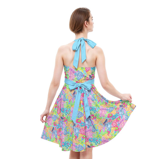 Neon Floral Summer Vibesngel - Women's Halter Vintage Pocket Dress